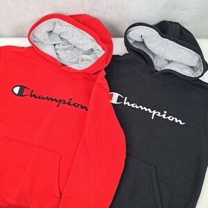Champion Youth Hoodies 2, Black, Red, sz M
